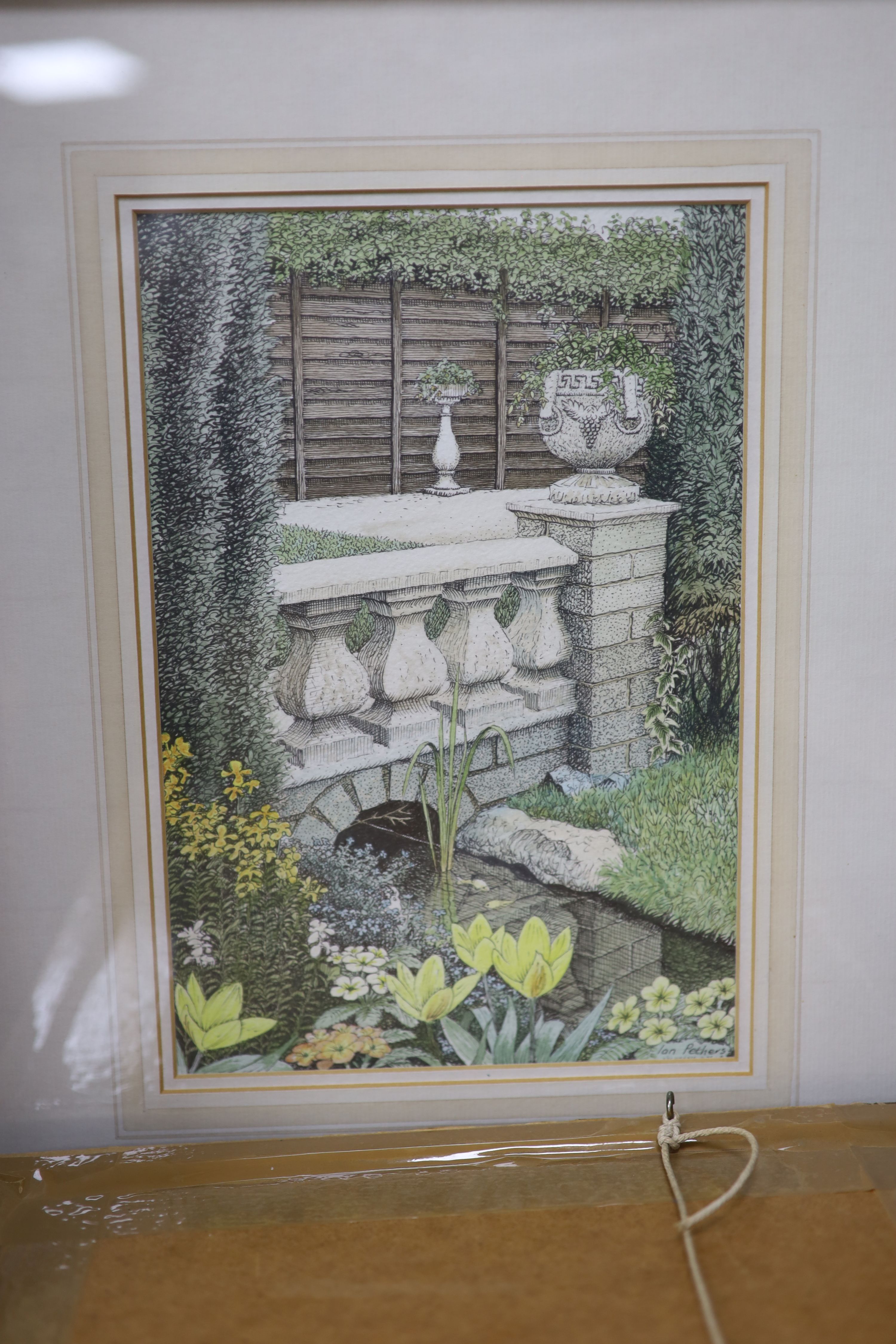 Ian Pethers S.B.A, seven ink and watercolour studies, Babbling Brook, Cornwall and others, signed, largest 27 x 18cm